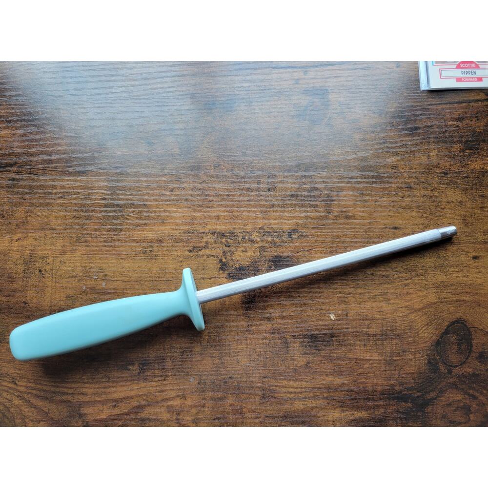 Turquois Plastic Handle Stainless Steel Knife Sharpener - Very Good